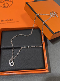 Hermes pig nose full diamond necklace-3613  