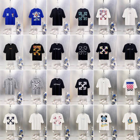 Off-White Loose-Fit Cotton T-Shirt with Front Back Prints and Embroidered Arrows-6717  